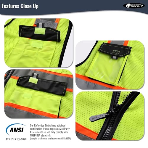 Image of JKSafety Hi Vis Reflective Safety Vests for Men Women High Visibility Vest with Pockets Mesh Fabric Construction Safety Apparel Neon Vest for Work (220-Yellow 5XL)