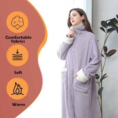 Oksun Womens Long Zipper Robe: Full Length Soft Fleece Warm Bathrobe - Cozy Fuzzy Winter Housecoat Plus Size3