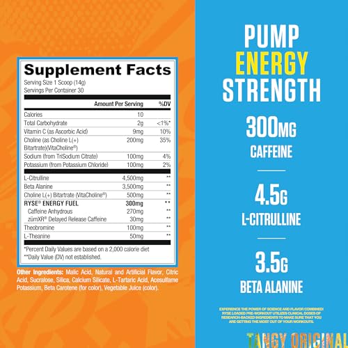 Image of RYSE Loaded Pre Workout Powder - SunnyD Tangy Original - Daily Pre-Workout for Men & Women with 300mg Caffeine, Beta Alanine, and Citrulline for Pump, Focus, and Energy - 30 Servings