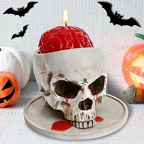 Halloween Decorations Indoor - Halloween Candle, Skull Bleeding Candle Gothic Decorations for Home Table Bar Indoor Room - Spooky Decor for Table Room, White