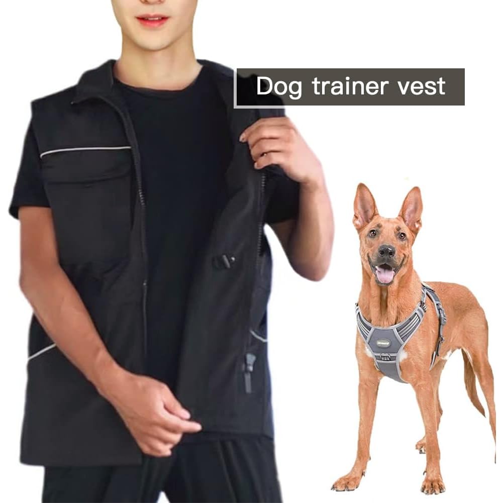 Reflektierende Hundetrainerjacke mit mehreren Taschen, verstellbarer Taillen-Kordelzug, Trainingskleidung, Größe M