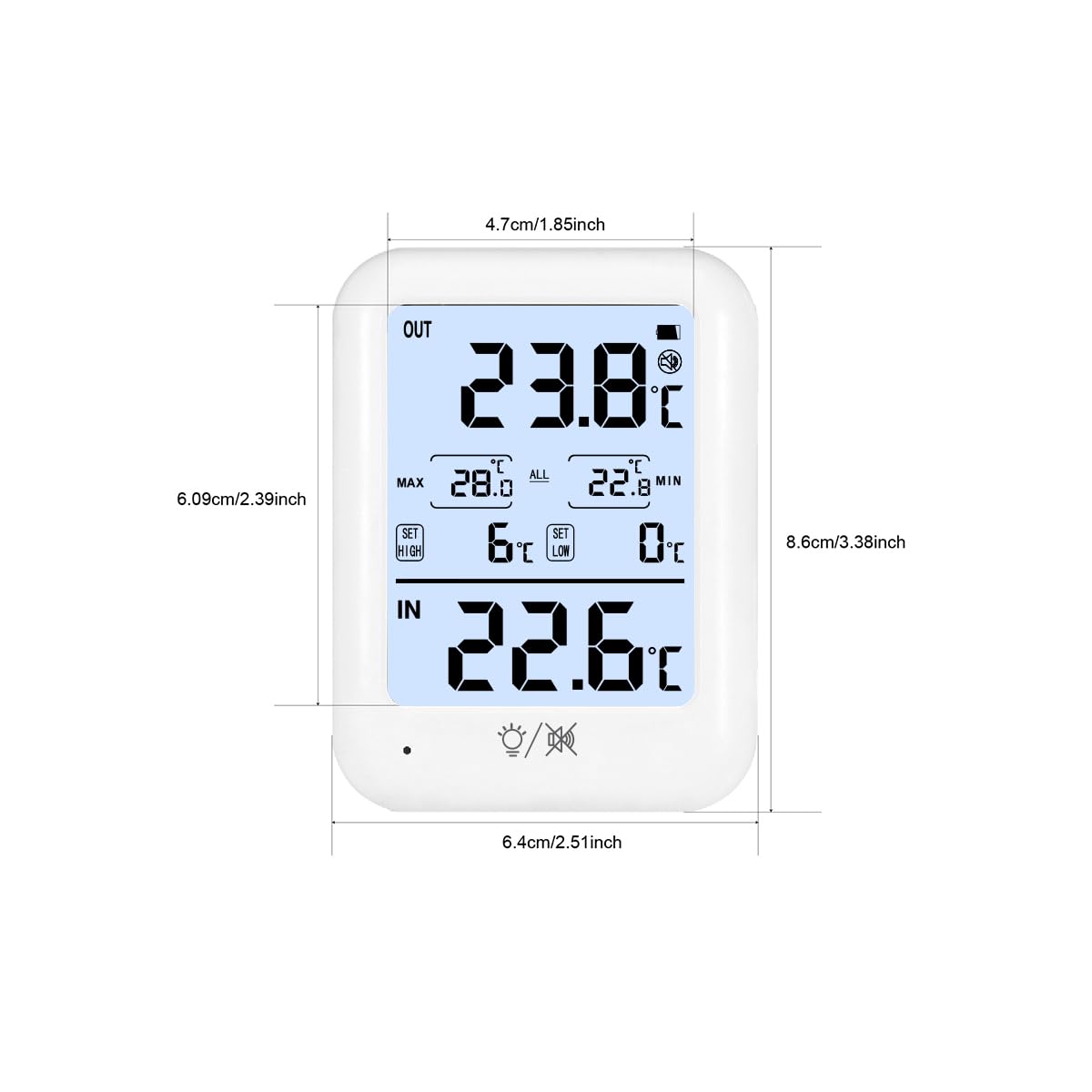 Digital Fridge Thermometer with Probe, High/Low Temp Alarm & 24H Max/Min Memory, Indoor/Outdoor LED Display with Backlight, External Sensor for Refrigerator Freezer and Food Storage
