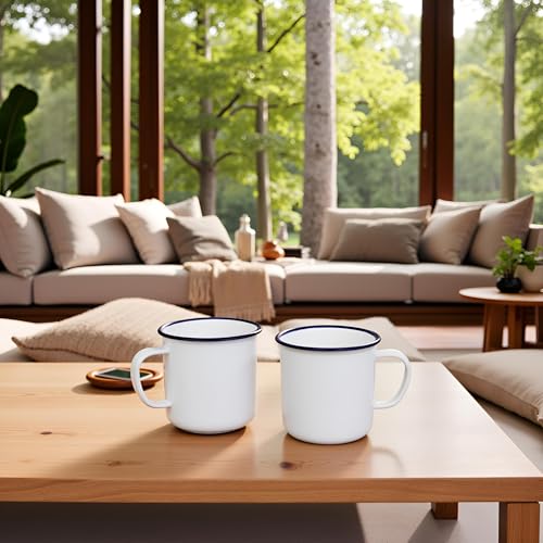 Tasses de camping en émail blanc incassables et réutilisables de 6 cm x2 - 8
