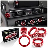 Polodunn for 2023-2025 Honda Pilot Accessories, 5pcs Aluminum Alloy Knob Cover Trim Set (Red) - Push Start Button, AC & Volume. Tool-Free Install, Interior Upgrade & Knob Protection