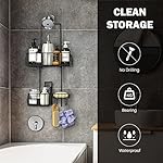 Epicano Shower Caddy Hanging, Anti-Swing Over Head Shower Caddy Rustproof with Hooks for Towels, Sponge and More, Matte Black - Image 2