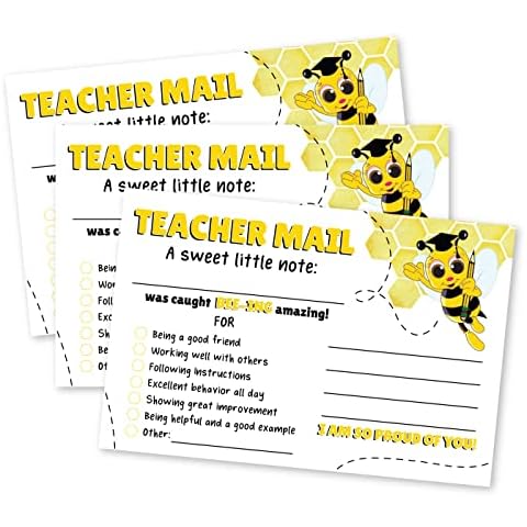 50 Bumble Bee Happy Mail Teacher Notes to Parents- Classroom Good Behavior Incentive Motivational Cards to Send Home - Preschool, Kindergarten, Elementary School- Made in The USA Cover