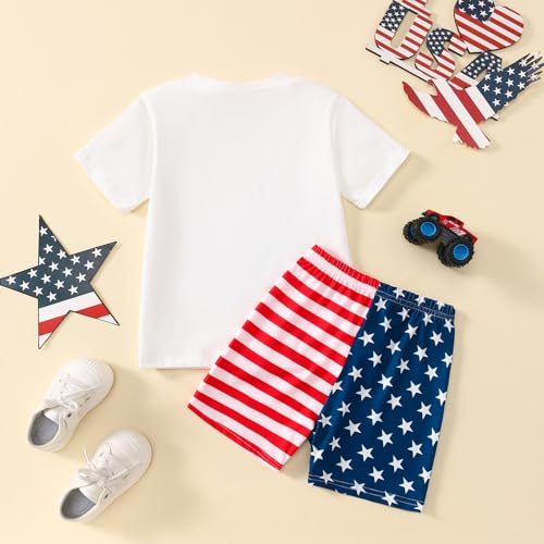 Image of Toddler Boy 4th of July Outfit Short Sleeve T-shirt + American Flag Shorts Independence Day Clothes