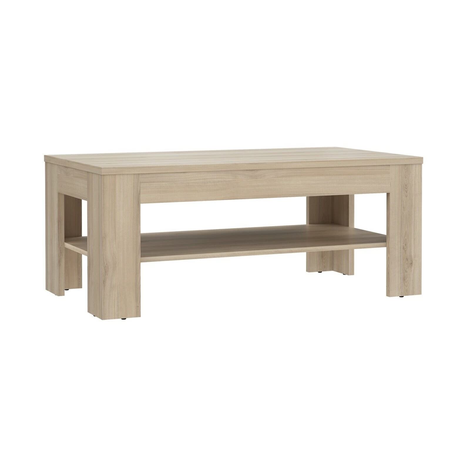 Havnyt Max Strong Heavy 2 Tier Rectangle Coffee Table in Wood Oak Finish - Spacious & Stylish home, office & Living Room Furniture with Built-in Storage - L 109cm x D 59cm x H 45cm