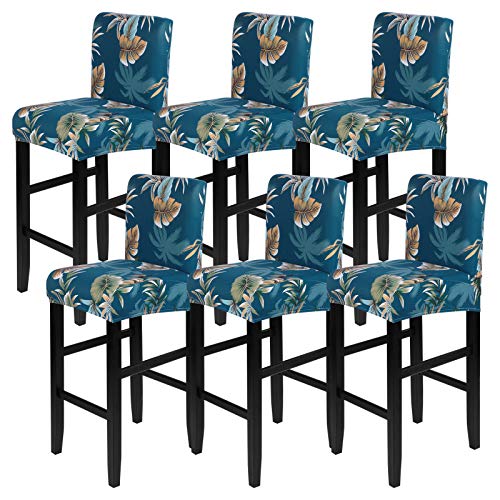 JuneJour Fundas de Sillas Elásticas de Bar,Juegos de 6 Cubiertas de Taburetes de Bar Universal Ajustable,Extraíbles y Lavables Fundas Protectora de Taburete de Cocina Giratorio con Respaldo Azul Cover
