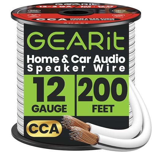 GEARit 12 Gauge Speaker Wire, Speaker Cable 200ft for Car Audio, Home Theater, CCA(White)
