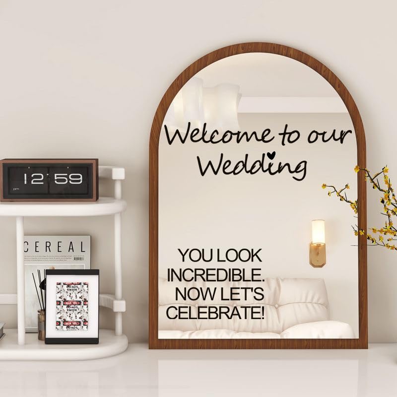 4pcs Wedding Welcome Signs Wedding Stickers Welcome to Our Love Story Sign Decals Selfie Mirror Decals for Party Borad Just Married (Black)