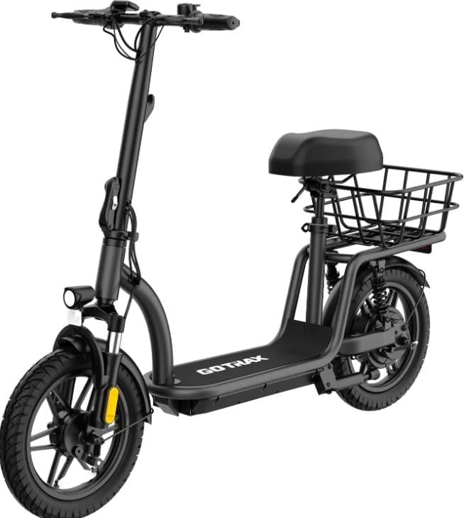 Black Gotrax Flex Ultra adult electric scooter with seat and basket