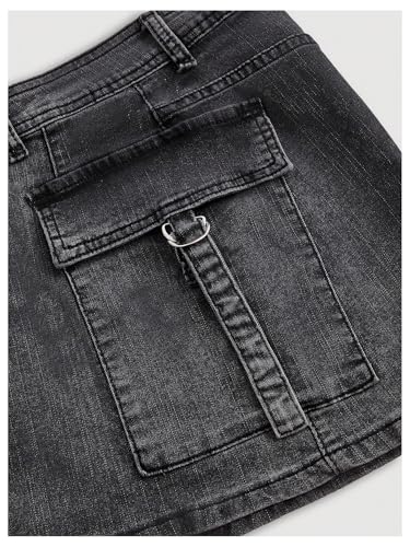 Floerns Women's Flap Pocket Cargo Skirt Zipper Up Denim Jean Mini Skirt4