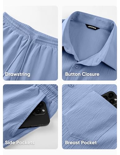 JMIERR Men's 2 Piece Short Sleeve Shirts and Shorts Casual Summer Beach Vacation Cruise Outfits for Men, M, Sky Blue