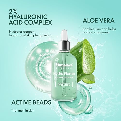Image of Himalaya Hydra Plump Aloe Vera Face Serum 15 ml | with 2% Hyaluronic Acid & Aloe Vera | Hydrates 10 Layers Deep | 72 Hour Hydration | Clinically Tested Hydrating Serum for Dewy Bouncy skin