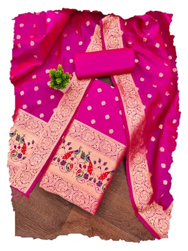 Image of DEVANGI Women's Pathni Banarasi Silk Unstitched Salwar Suit Dress Material With Dupatta