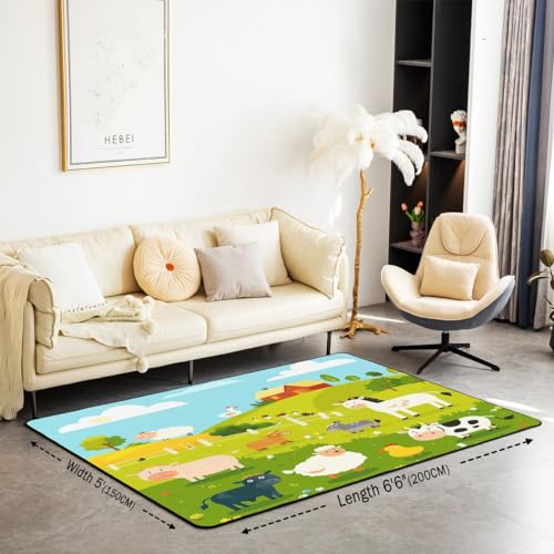Homemissing Farm Animal Area Rug 100 * 150cm Kawaii Animals Living Room Rugs Set for Teens Farm Nursery Decorative Carpet Funny Country Theme - Image 2