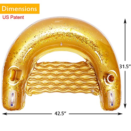 Zcaukya Inflatable Pool Float Chair, Pool Floats Lounge For Adults With Cup Holder And Handle, Big Inflatable Pool Lounge Chair With Glitter, Adult Floaties For Swimming Pool Summer Beach Ocean Party #TOP1