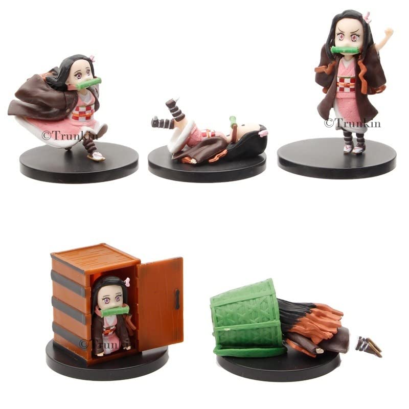 Image of Trunkin Demon Slayer Nezuko Set Of 5 Rubber Figurines Anime Weeb Manga Collectible Action Figure Toys,Multicolor
