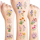 96PCS Wildflower Temporary Tattoos Stickers - Bouquets Flower Themed Birthday Party Favors Floral Birthday Party Decorations Supplies Accessories Gift For Kids Teen Girl Women Classroom Prizes Rewards