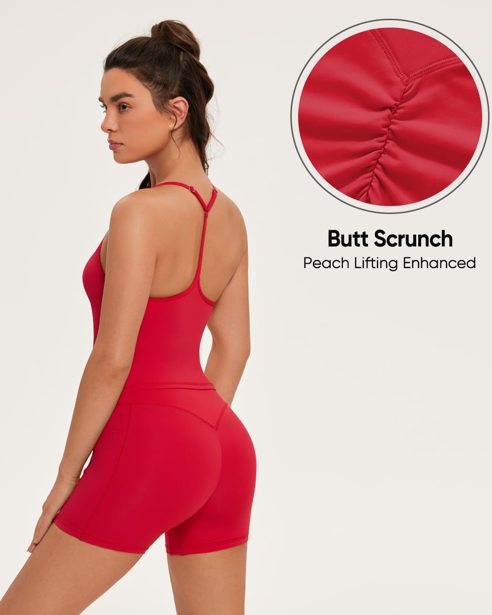 OMKAGI 2 Piece Workout Sets for Women Cute Y Back Tank Tops Booty Shorts Outfits with Pockets - Image 3