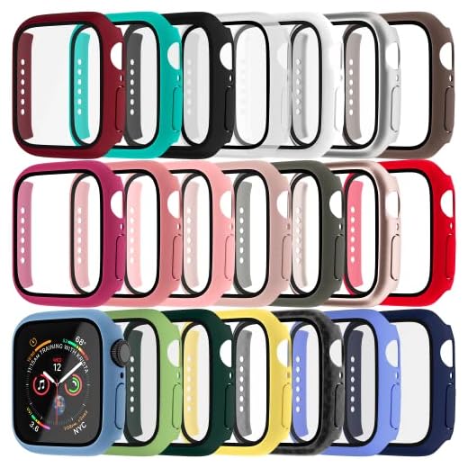 12 Pack Hard PC Case with Tempered Glass Screen Protector Compatible with Apple Watch Series 6 5 4 SE 44mm Case, Scratch Resistant Bumper HD Protective Cover for iWatch Men Women, Assorted Colors