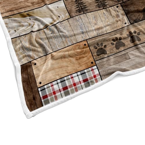 Torich Rustic Farmhouse Throw Blankets, Cabin Hunting Deer Bear Sports Cozy Warm Bed Couch Blanket, Country Wooden Hunting Camping Forest White Fleece Flannel Throws to Decorate The Room and Bedroom by Torich - Used condition - Image 4