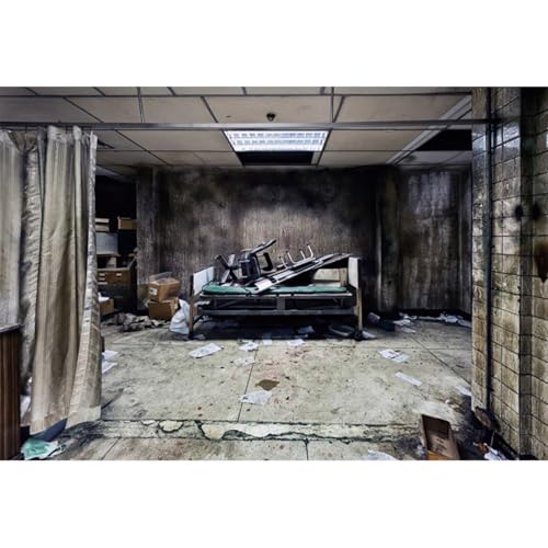 Toile de fond hôpital incendié YongFoto pour éviter les repérages de décors dangereux