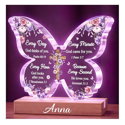 Hyturtle Personalized Christian Night Light Custom Name Bible Verse Scripture Cross Lamp for Women Religious Night Light Gift for Her Mom Unique Christian Christmas Gift & Prayer Decor