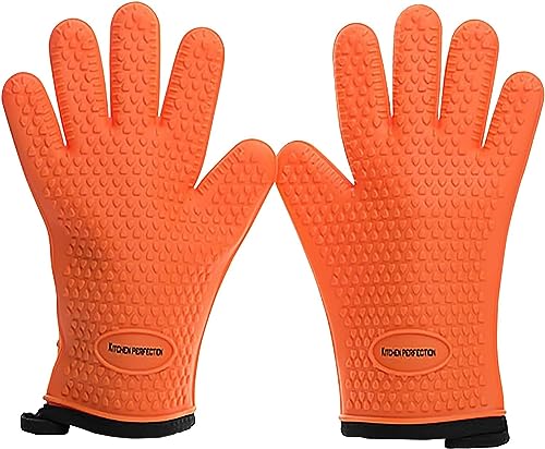 Image of KITCHEN PERFECTION S Silicone Smoker Oven Gloves -Extreme Heat Resistant BBQ Gloves -Handle Hot Food Right on Your Grill Fryer Pit|Waterproof Oven Mitts |Superior Value Set+3 Bonuses