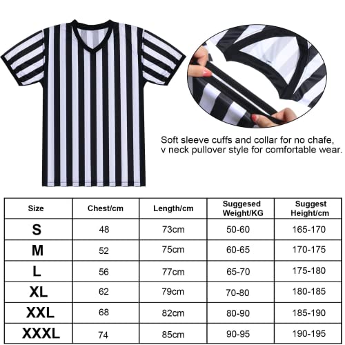 Satinior Men's Official Uniform Black And White Stripe Pro-Style Neck Referee Shirt, Officiating Umpire Jersey And Stainless Steel Whistle With Lanyard For Basketball Football Soccer (L) #TOP1