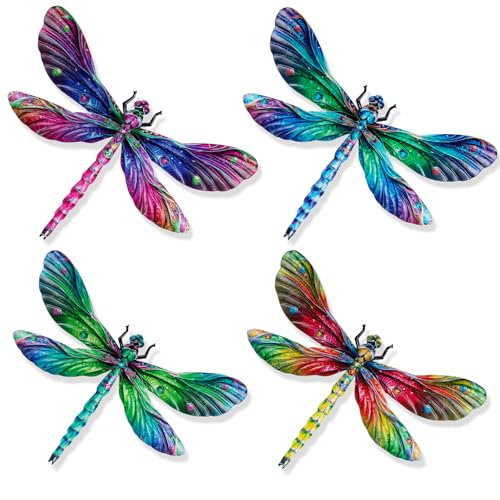 SUNREEK Metal Dragonfly Wall Decor 9 Inches Dragonfly Outdoor Wall Art for Fence Garden Yard Patio Decorations