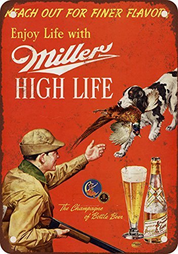 Metal tin sign 8x12 inches 1958 Miller Beer and Pheasant Hunting Vintage Look Reproduction Metal Tin Sign 8x12 Inches