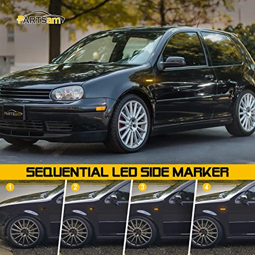 Partsam 2Pcs Sequential Smoke Lens Amber Side Marker Turn Signal Light Assembly Replacement For Golf4 Mk4 Gti R32 Jetta Passat B5 Lupo Polo Fox T5 18-2835 Smd T10 Plug Dynamic Led Side Marker Lights #TOP6