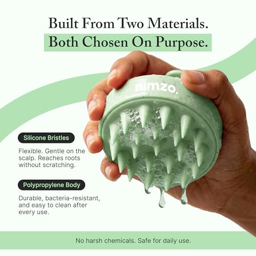 Image of Nimzo Silicone Scalp Massager Shampoo Brush | Hair Massager for Hair Growth, Dandruff Removal, Blood Circulation | Exfoliate (Mint Green)