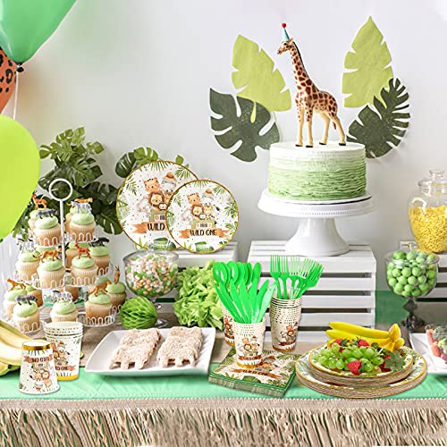 168Pcs Wild One Party Supplies, Safari Birthday Supplies Serves 24 Guest, Jungle Plates And Cups Knife Fork Spoon Cutlery For Safari Plates Baby Shower Tableware Set #TOP1