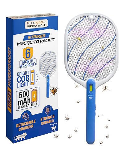 Weird Wolf Electric Mosquito Bat | Rechargeable Mosquito Killer Racket for Home | Electric Insect Fly Swatter with LED Light | Long Battery Backup | High Voltage Mesh | 6 Month Warranty