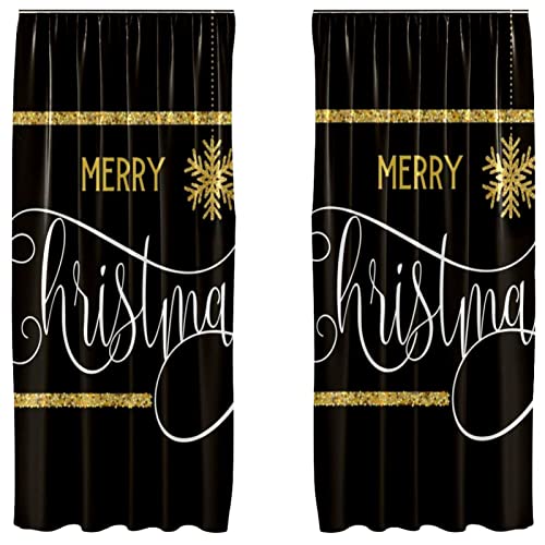 Cortinas opacas de microfibra de Navidad dorada de 55 x 84 pulgadas para dormitorio 2