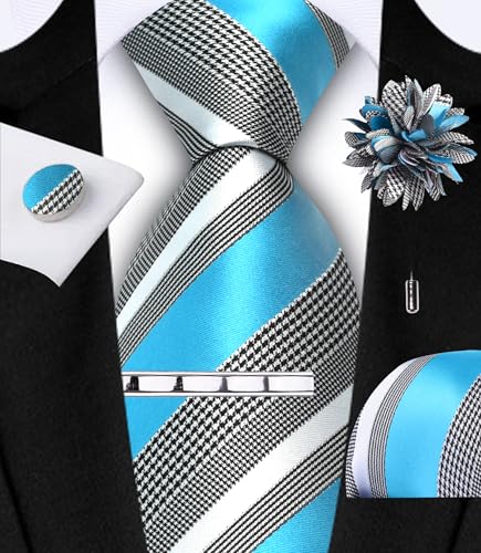 Image of GUSLESON Men's 5-pc Striped Tie Gift Set - Jacquard Necktie, Pocket Square, Cufflinks, Lapel Pin, Tie Clip - Wedding Formal Gifts