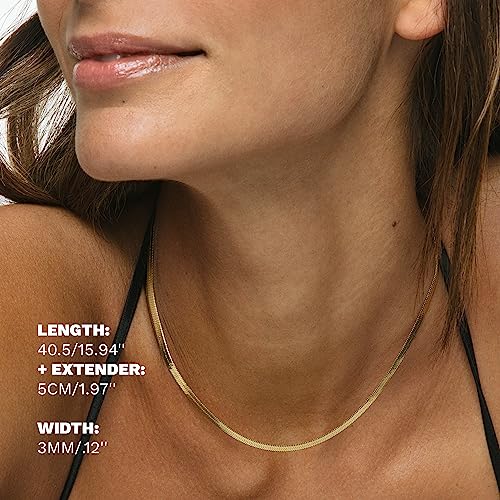 Hey Harper Nassau Necklace - Waterproof & Sweatproof Simple Womens Necklaces for Everyday Wear - Silver, Rose Gold, Gold Necklaces for Women - Stainless Steel Necklace - Herringbone Chain with 14k Golden Color PVD Coating - Necklaces for Women Trendy (Gol