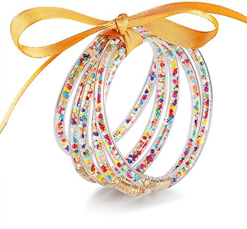 YBMYCM Glitter Jelly Bangles Bracelets Set for Women Glitter Filled Jelly Silicone Bracelets for Girls