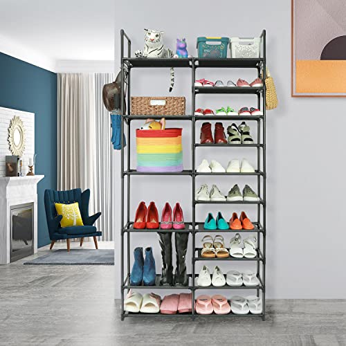 Lnyzqus 10 Tier Tall Shoe Rack Boots Organizer, Black Large Shoe Shelves Shoe Stand For 30-36 Pairs,Vertical Stackable Shoe Organizer Sturdy Shoe Tower For Garage Bedroom #TOP2