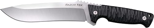 Cold Steel RAZORTEK de 6.5 pulgadas, hoja de 6.5 pulgadas, grosor de 0.197 in, acero 4116SS con acabado satinado, mango GFN negro, funda Secure-EX