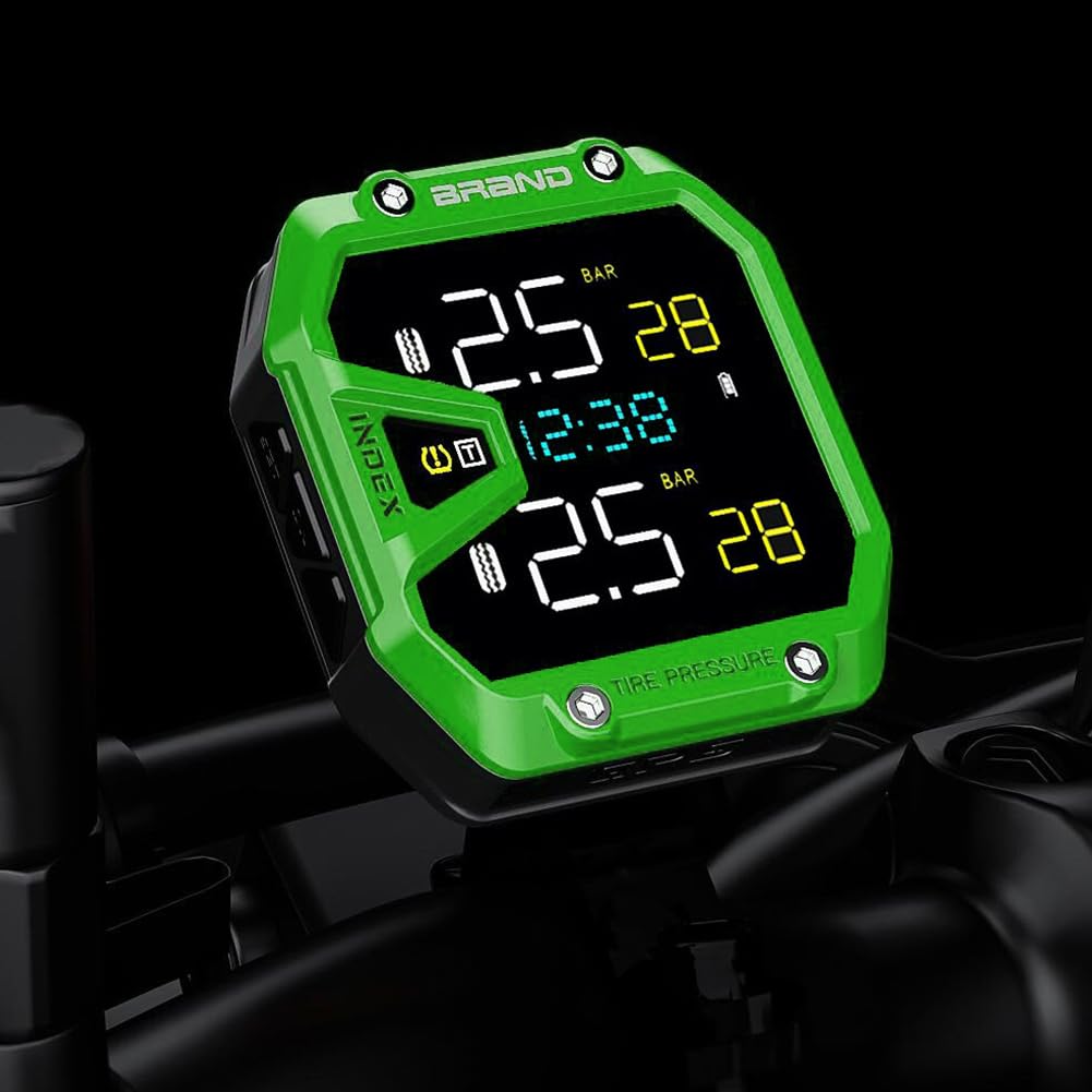 Motocyklowy wodoodporny monitor ciśnienia w oponach IP65 (zielony zewnętrzny)