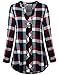 MOQIVGI Classy Tops 3/4 Sleeve Cuffed Plaid Printed Vneck Blouses Modern Fit Unique Simple Textured Everyday Shirt Boutique Latest Women Clothing Blue Red X-Large