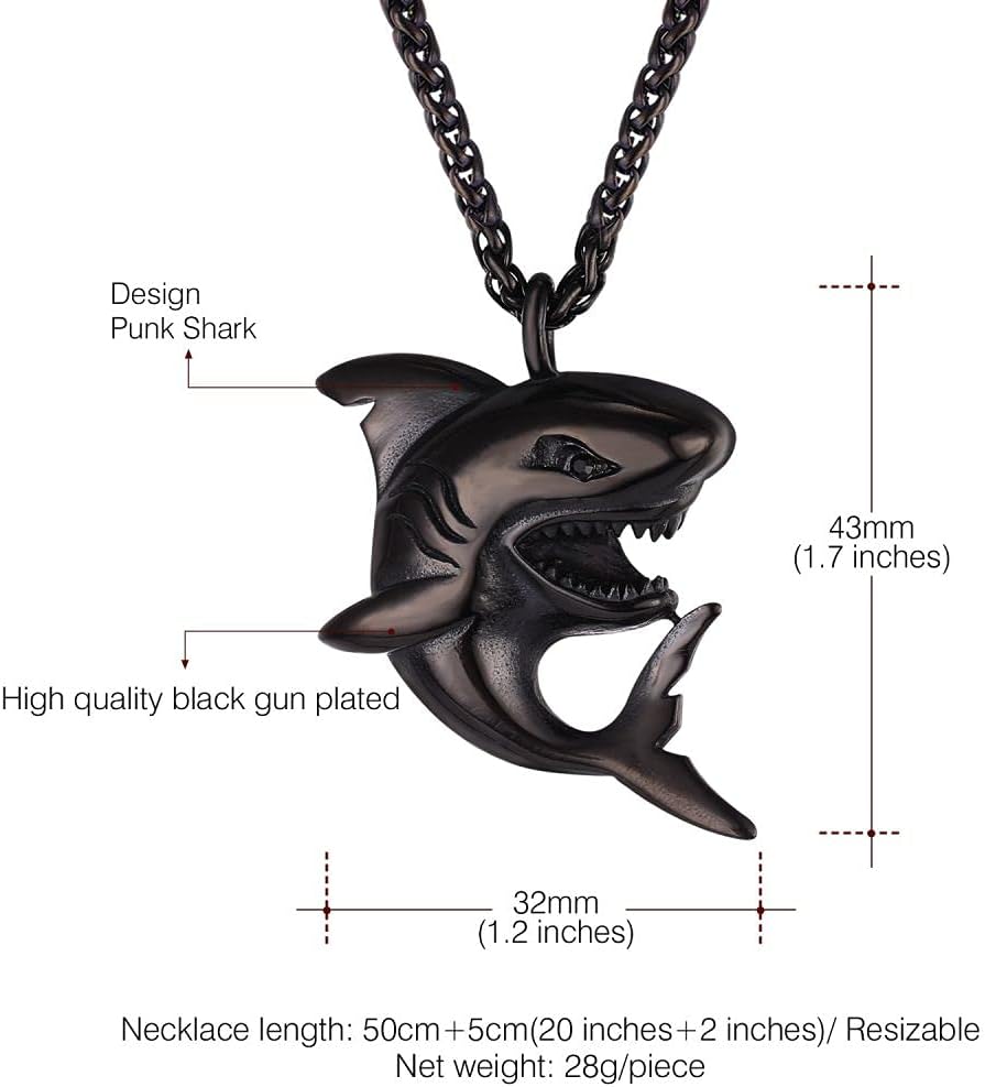 Unisex Shark Necklace for Boys, Girls, Men, Women - Black Stainless Steel Chain with Shark Pendant - Fashion Jewelry Gift for Birthday, Christmas - Image 2