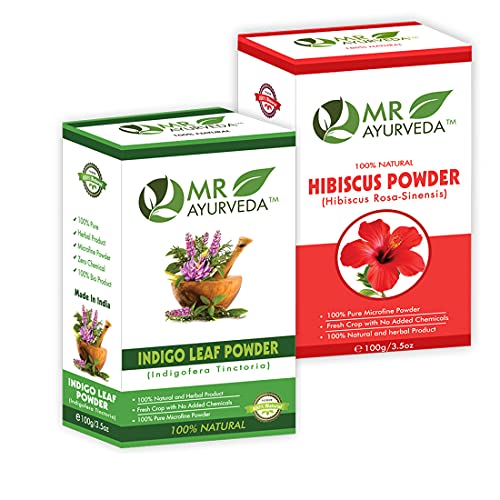 Image of MR Ayurveda 100% Organic Hibiscus Powder and Indigo Powder for Hair - Combo Pack (100 Grams Each)