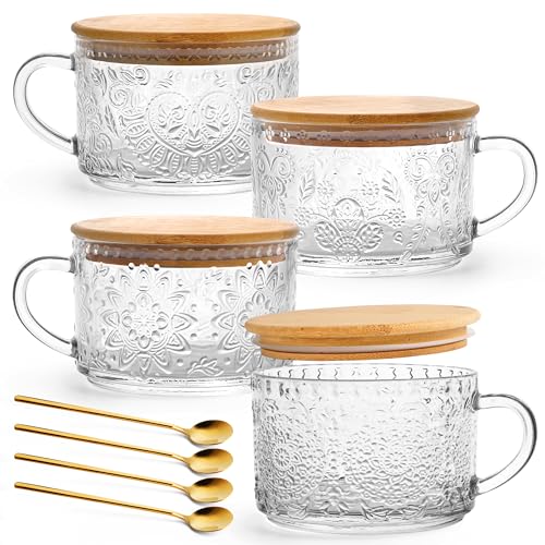Comparison: Best Cups For Tea 10 YORY 4-Pack Vintage Glass Mugs with Bamboo lids and Spoons Coffee Tea Cups Gifts for Women Overnight Oats Containers 14oz,