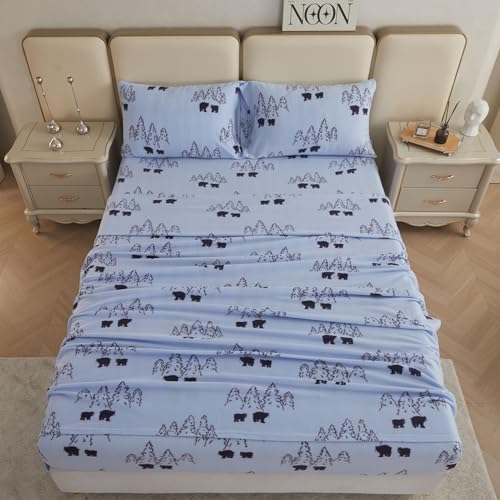 Image of Viviland Plush Microfleece Full Bed Sheet Set, Bear