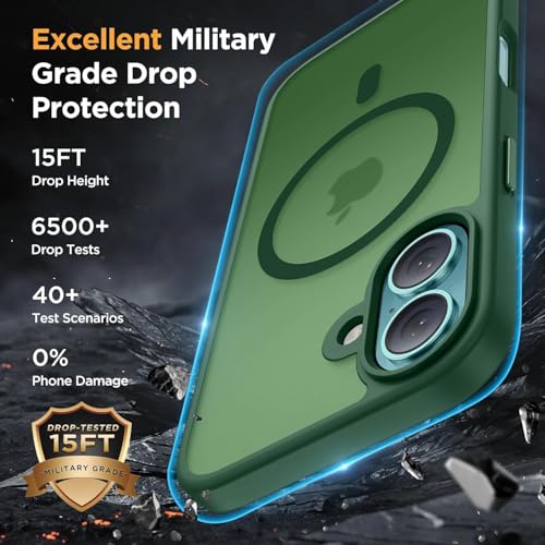 Image of Miracase Magnetic for iPhone 17 Case (Compatible with MagSafe) with Screen Protector Military-Grade Protection, Anti-Fingerprint Translucent Matte Phone Cover for iPhone 17 6.3 inch, Dark Green